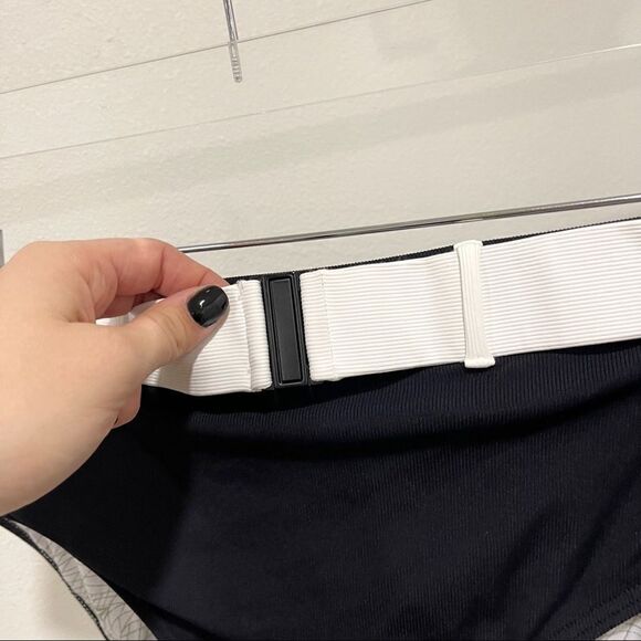 Volcom Simply Rib Retro Black White Bikini High Waisted Bottom 16W - Picture 3 of 6